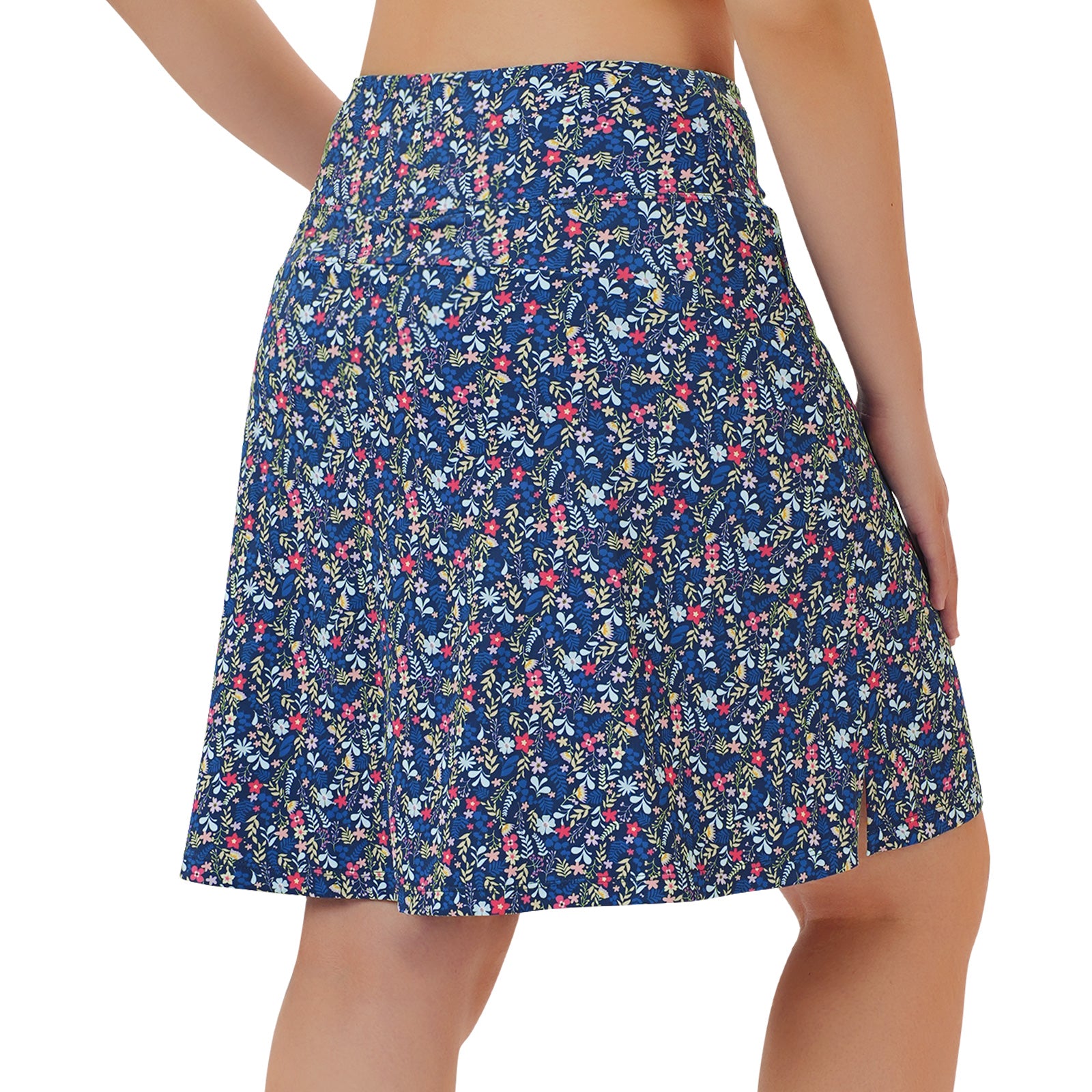 ANIVIVO Women's 20" Knee Length Skorts with Pockets Golf Tennis Skirt 2 Zipper Pockets High Waisted Built-In Shorts-Bluemulti Flowers