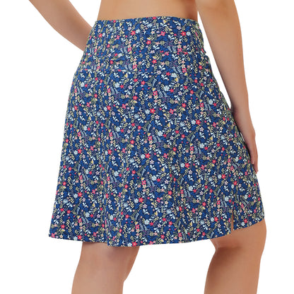 ANIVIVO Women's 20" Knee Length Skorts with Pockets Golf Tennis Skirt 2 Zipper Pockets High Waisted Built-In Shorts-Bluemulti Flowers