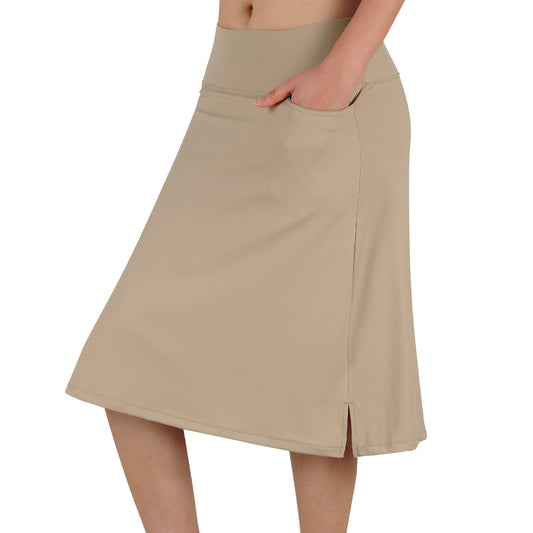 ANIVIVO Women's 24" Knee Length Skorts with Pockets Long Skorts Athletic Skirt 3 Pockets-Khaki