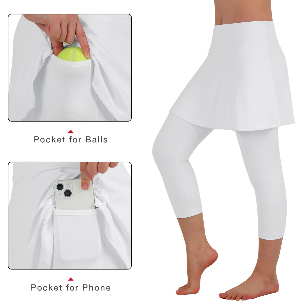 ANIVIVO Women Skirted Leggings Tennis Yoga Legging with Skirt Athletic-White