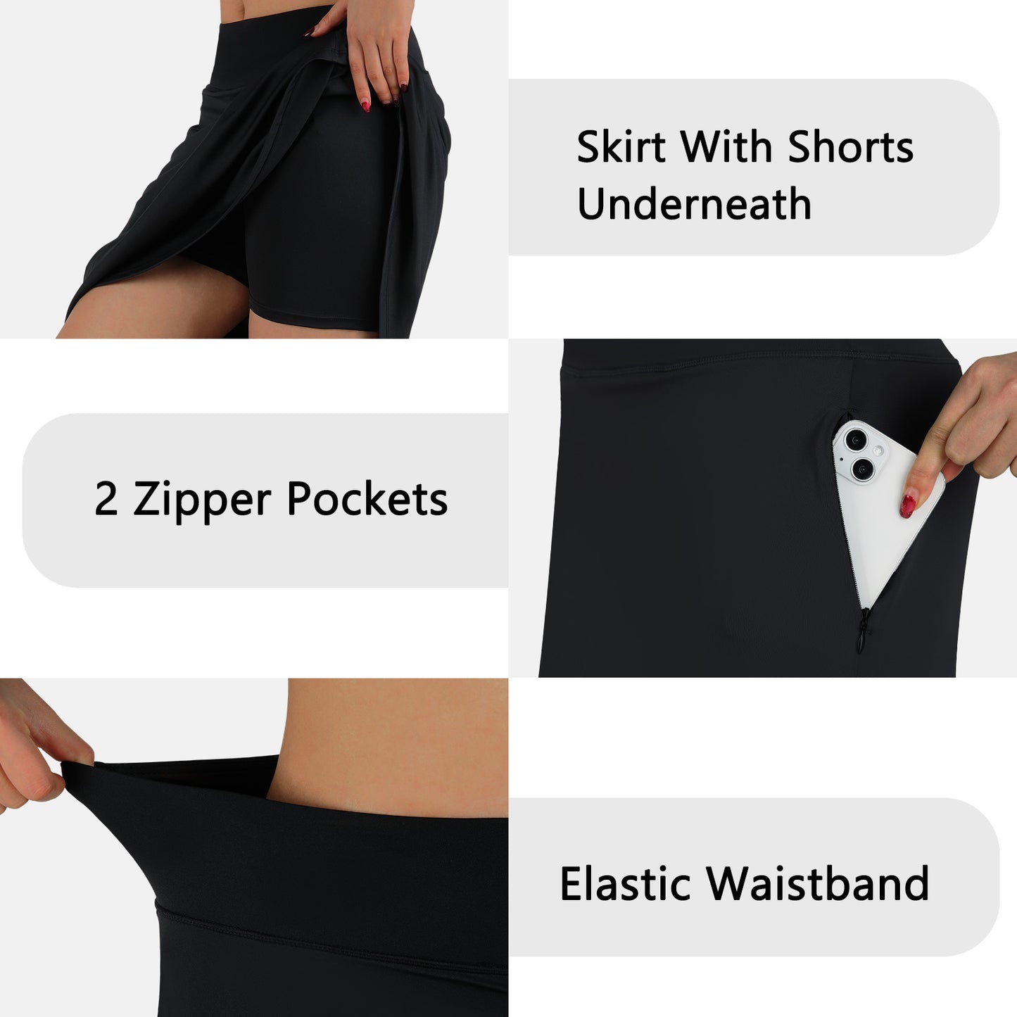 ANIVIVO Women 28" Midi Long Skorts Knee Length Athletic Skirt with Pocket-Black