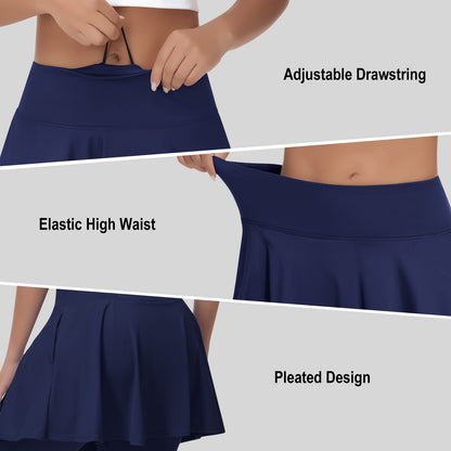 ANIVIVO Women Skirted Leggings Athletic Yoga Tennis Skirt with Legging Pleated, Pocket, Athletic, Exercise, Pickleball Clothes-Navyblue