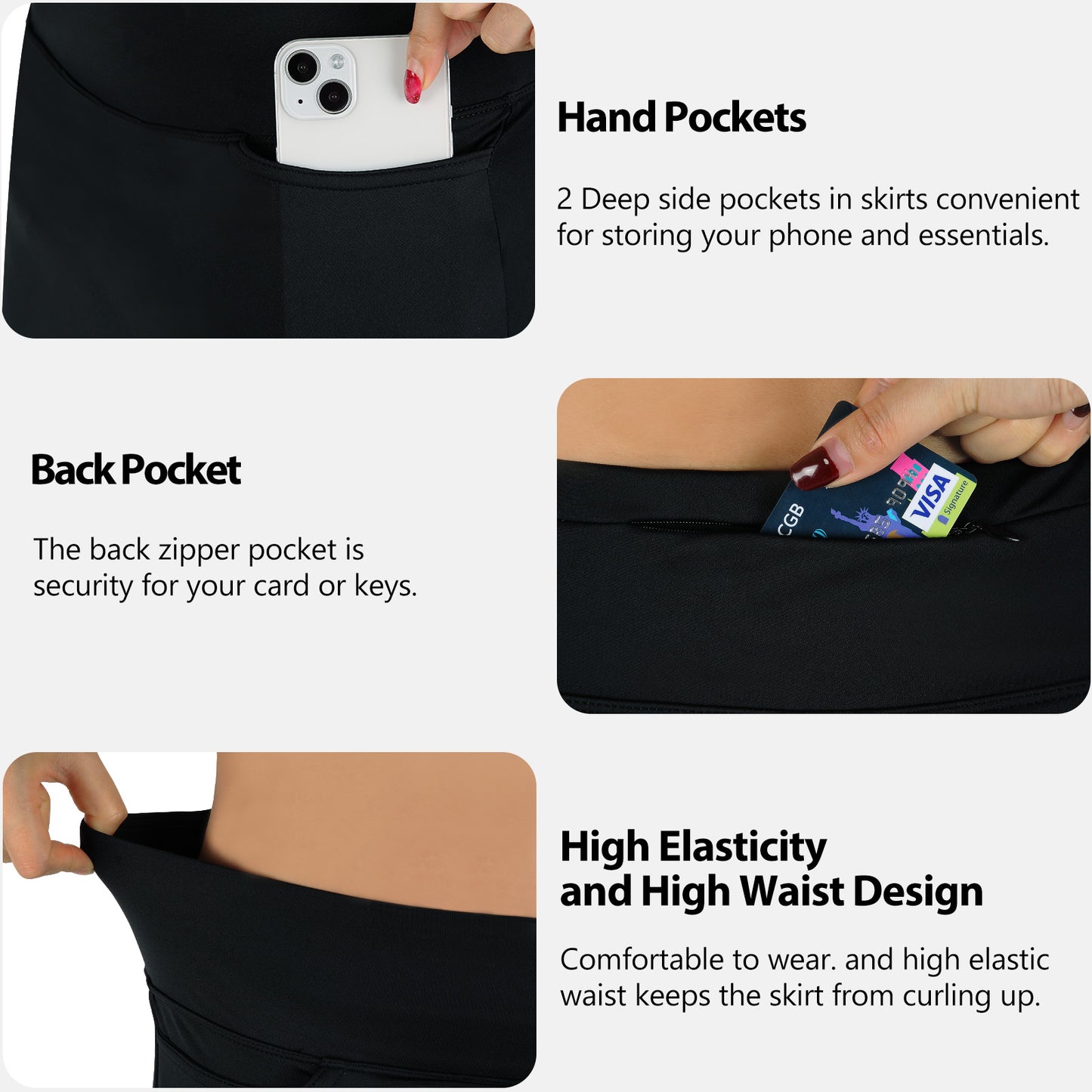 ANIVIVO Women's 24" Knee Length Skorts with Pockets Long Skorts Athletic Skirt 3 Pockets-Black