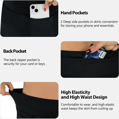 ANIVIVO Women's 24" Knee Length Skorts with Pockets Long Skorts Athletic Skirt 3 Pockets-Black