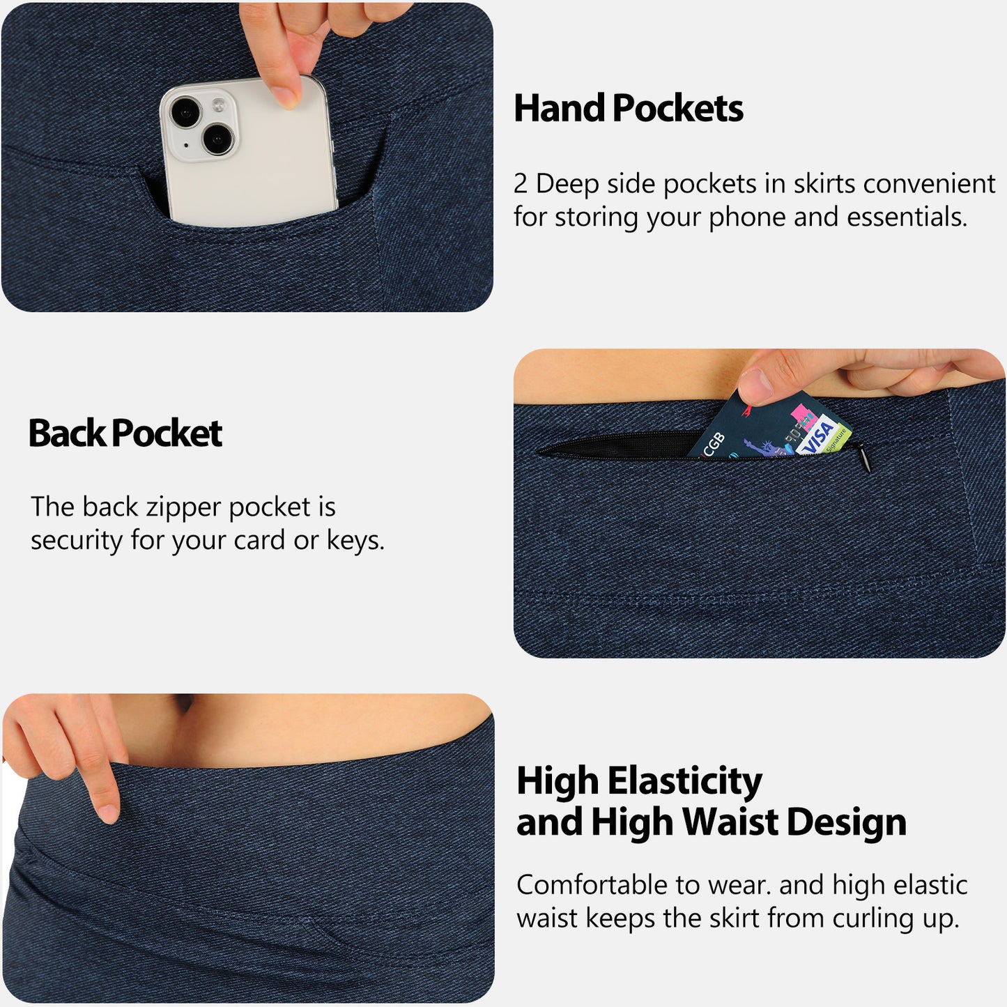 ANIVIVO Womens Skorts - Dark Denim Blue