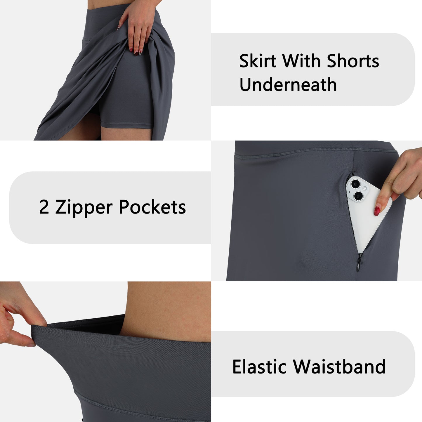 ANIVIVO Women 28" Midi Long Skorts Knee Length Athletic Skirt with Pocket-Grey