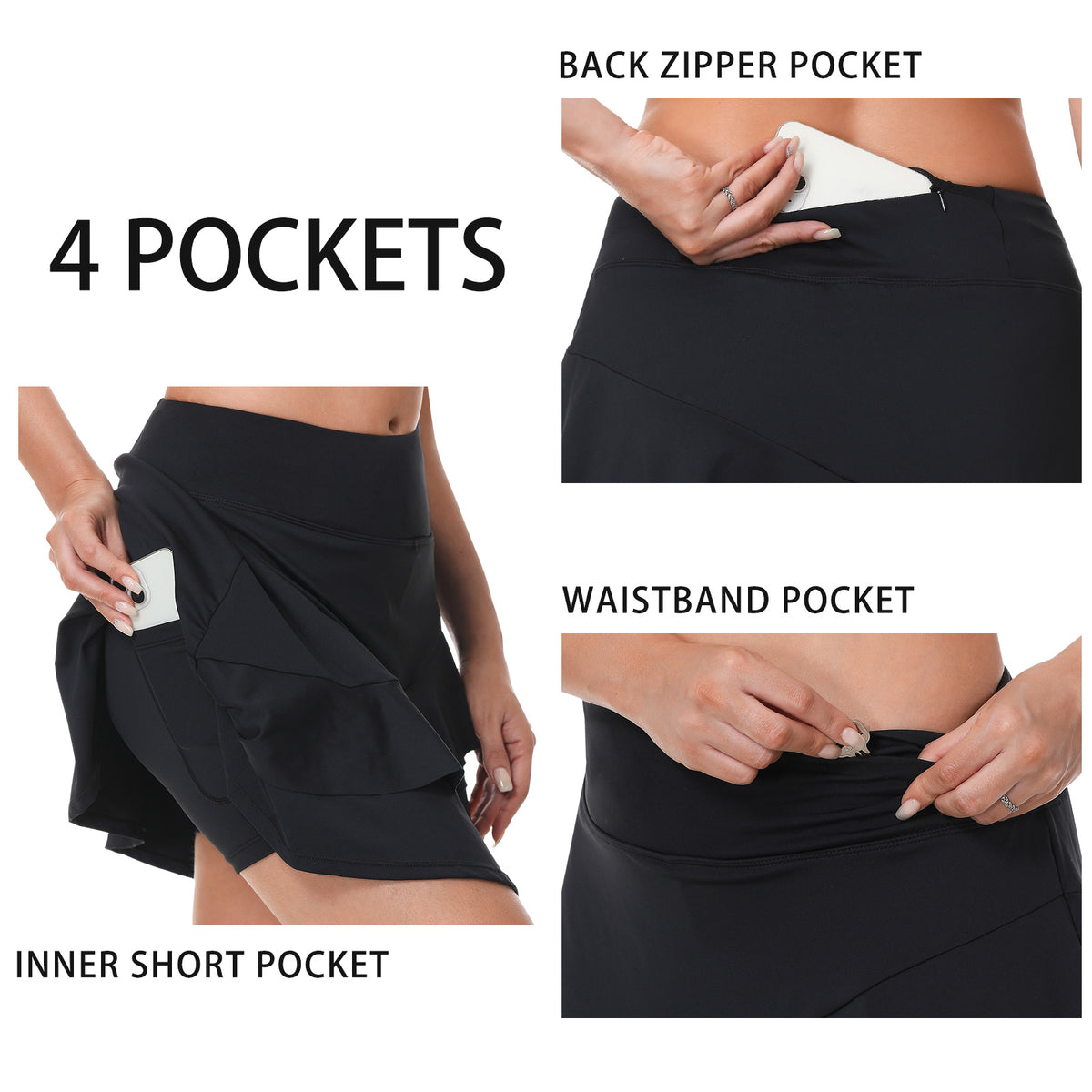 ANIVIVO 17" Golf Skorts for Women with Pockets Athletic Tennis Skirt-Black