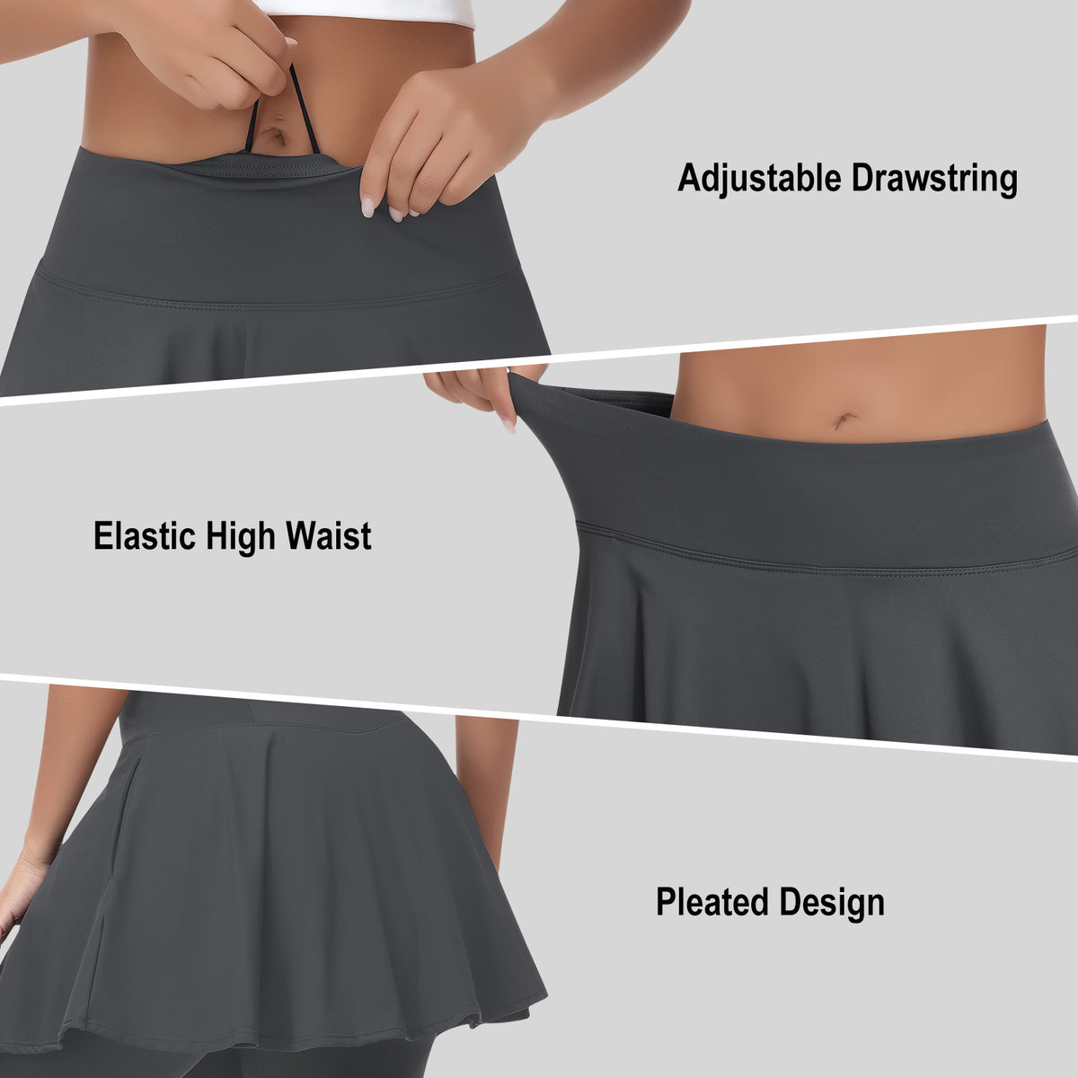 ANIVIVO Women Skirted Leggings Athletic Yoga Tennis Skirt with Legging Pleated, Pocket, Athletic, Exercise, Pickleball Clothes-Grey