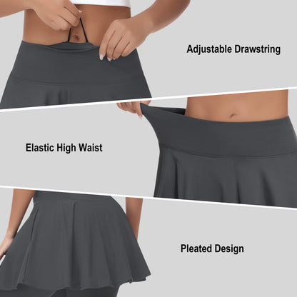ANIVIVO Women Skirted Leggings Athletic Yoga Tennis Skirt with Legging Pleated, Pocket, Athletic, Exercise, Pickleball Clothes-Grey