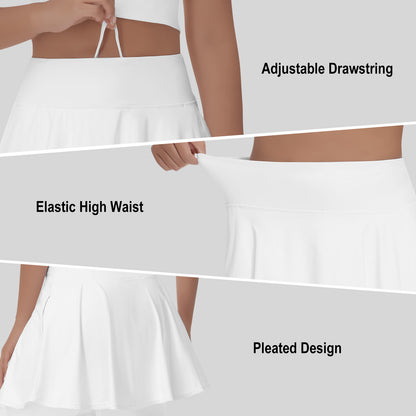 ANIVIVO Women Skirted Leggings Athletic Yoga Tennis Skirt with Legging Pleated, Pocket, Athletic, Exercise, Pickleball Clothes-White
