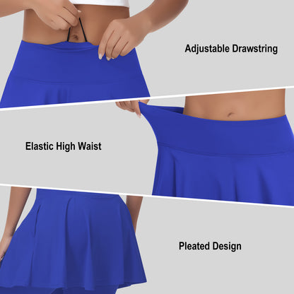 ANIVIVO Women Skirted Leggings Athletic Yoga Tennis Skirt with Legging Pleated, Pocket, Athletic, Exercise, Pickleball Clothes-Royalblue
