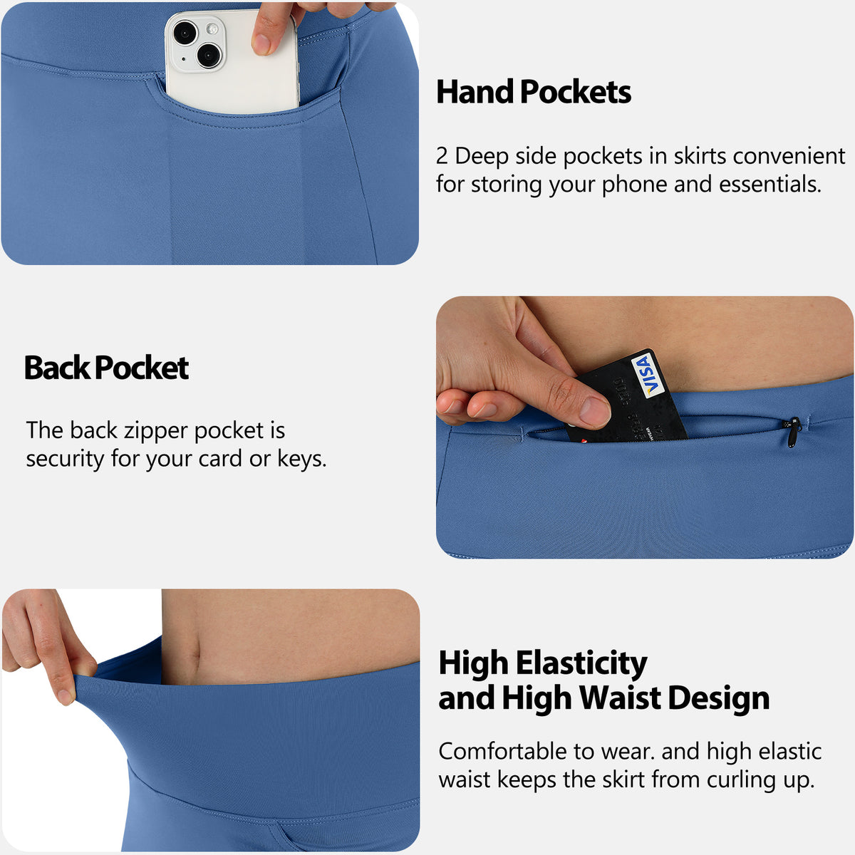 ANIVIVO Women's 24" Knee Length Skorts with Pockets Long Skorts Athletic Skirt 3 Pockets-Steel Blue
