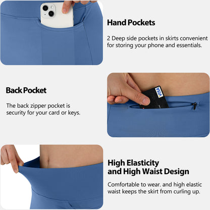 ANIVIVO Women's 24" Knee Length Skorts with Pockets Long Skorts Athletic Skirt 3 Pockets-Steel Blue