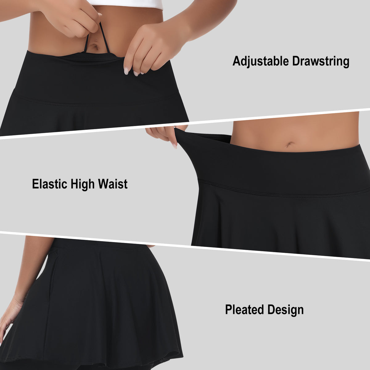 ANIVIVO Women Skirted Leggings Athletic Yoga Tennis Skirt with Legging Pleated, Pocket, Athletic, Exercise, Pickleball Clothes-Black
