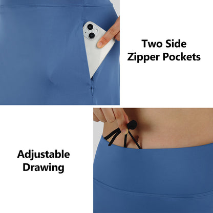ANIVIVO Women Long Skirt with Leggings Skirted Leggings with Pockets High Waisted Zipper Pockets Modest Athletic skirt-Steel Blue