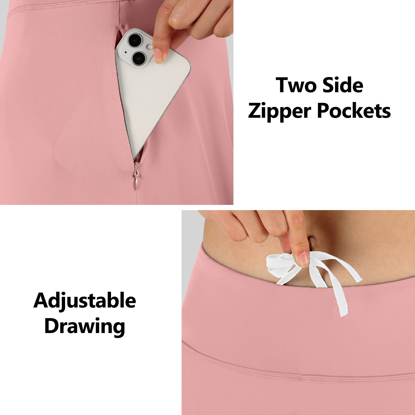 ANIVIVO Women Long Skirt with Leggings Skirted Leggings with Pockets High Waisted Zipper Pockets Modest Athletic skirt-Pink