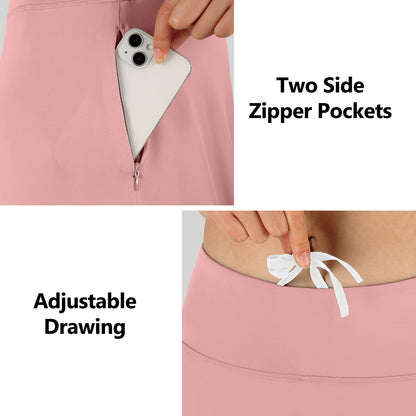 ANIVIVO Women Long Skirt with Leggings Skirted Leggings with Pockets High Waisted Zipper Pockets Modest Athletic skirt-Pink