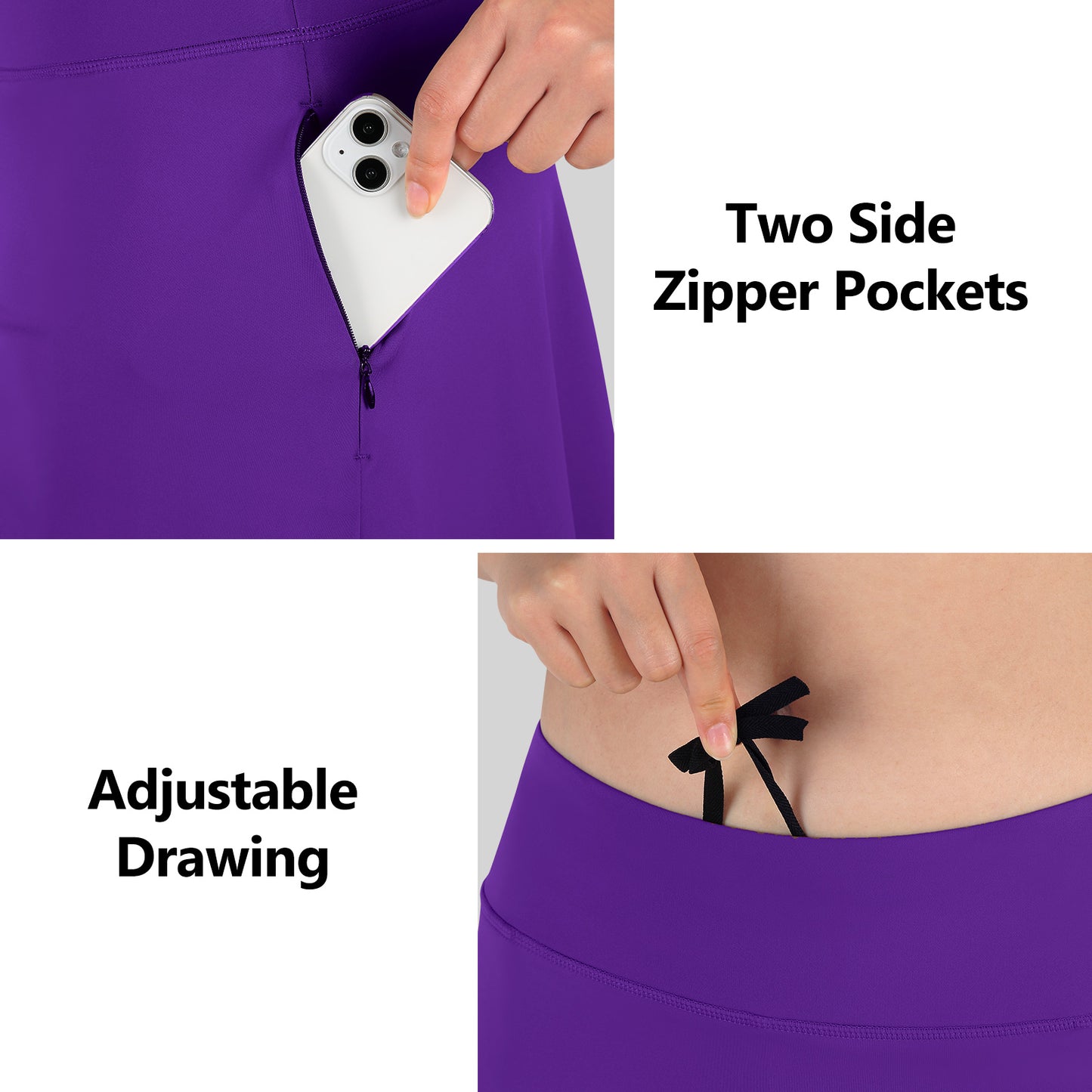 ANIVIVO Women Long Skirt with Leggings Skirted Leggings with Pockets High Waisted Zipper Pockets Modest Athletic skirt-Deep Purple