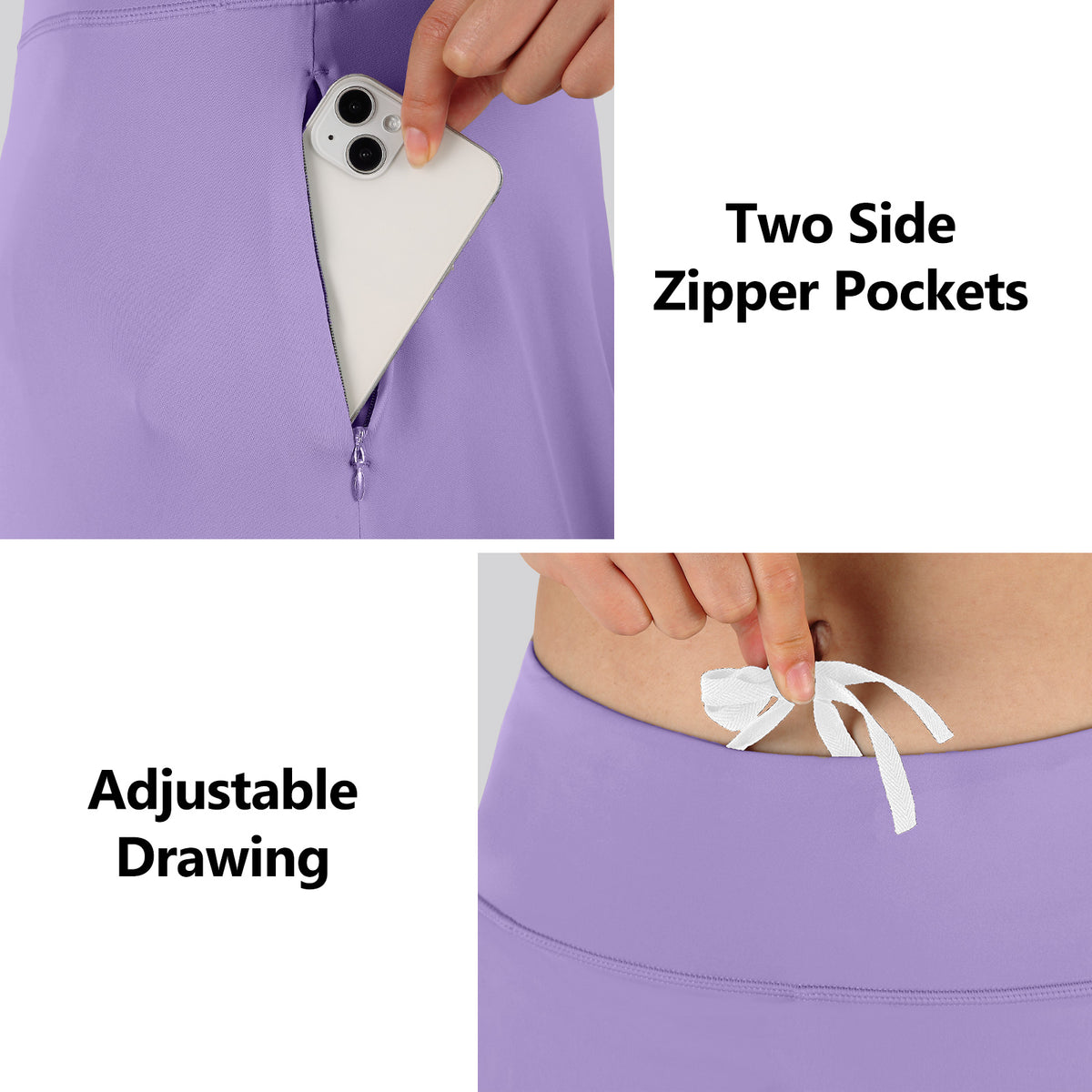 ANIVIVO Women Long Skirt with Leggings Skirted Leggings with Pockets High Waisted Zipper Pockets Modest Athletic skirt-Light Purple