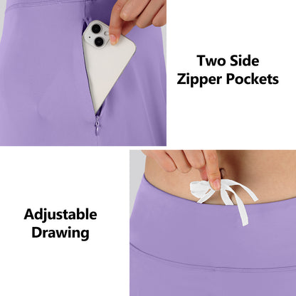 ANIVIVO Women Long Skirt with Leggings Skirted Leggings with Pockets High Waisted Zipper Pockets Modest Athletic skirt-Light Purple