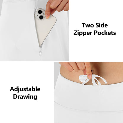 ANIVIVO Women Long Skirt with Leggings Skirted Leggings with Pockets High Waisted Zipper Pockets Modest Athletic skirt-White