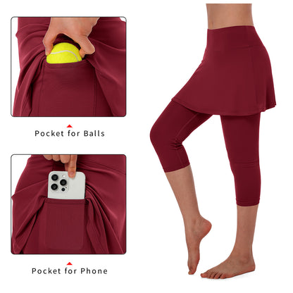 ANIVIVO Women Skirted Leggings Tennis Yoga Legging with Skirt Athletic-Winered