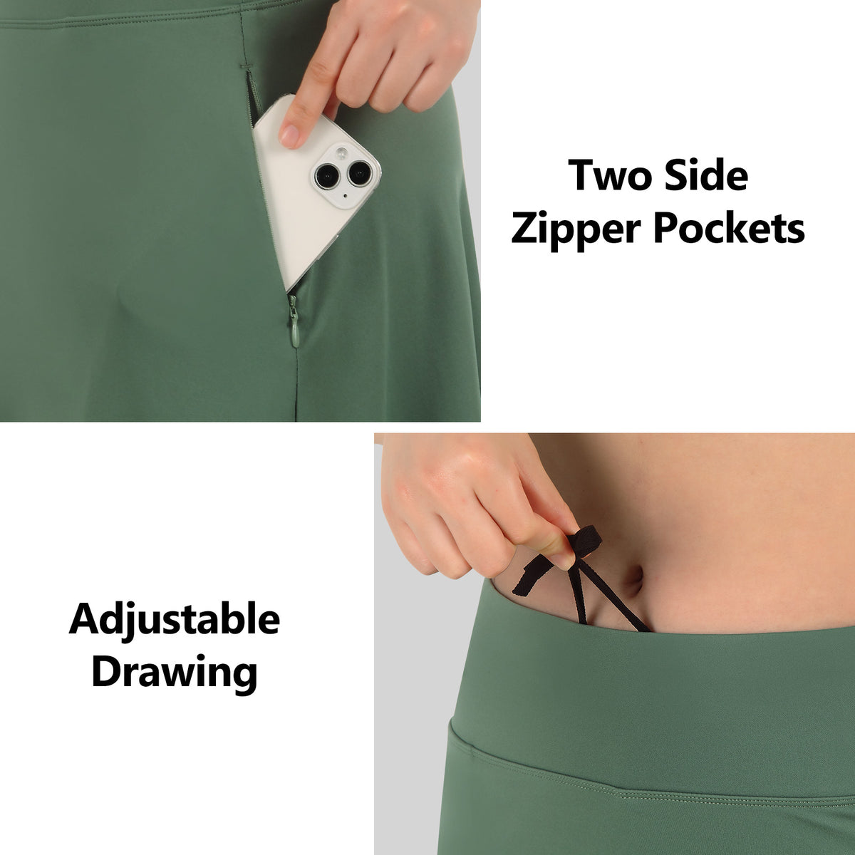 ANIVIVO Women Long Skirt with Leggings Skirted Leggings with Pockets High Waisted Zipper Pockets Modest Athletic skirt-Army Green