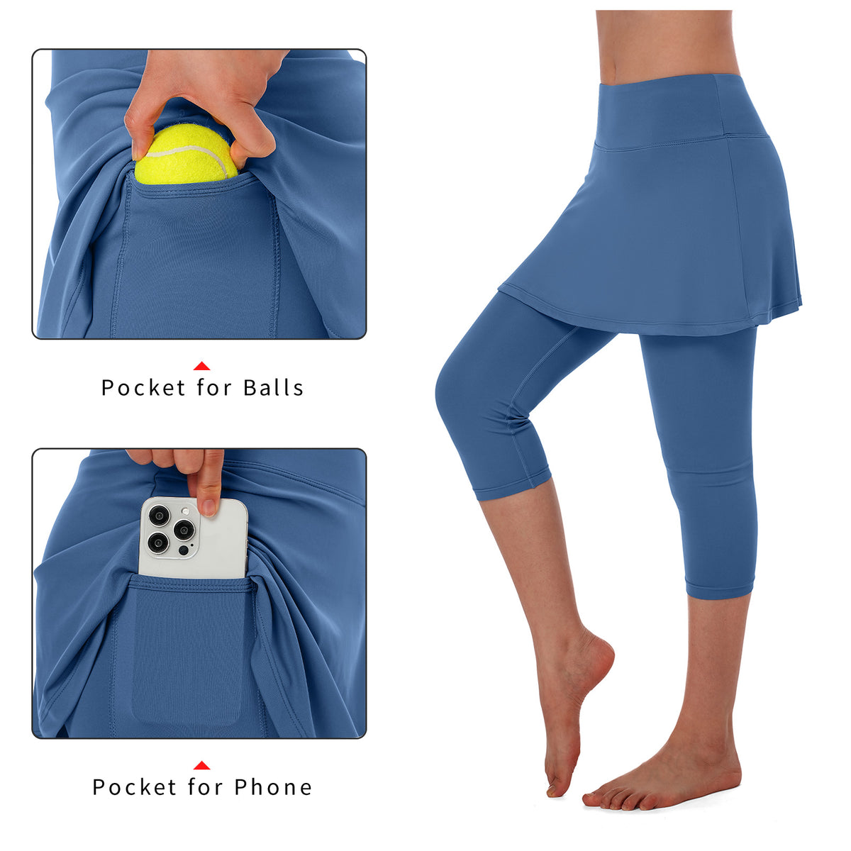 ANIVIVO Women Tennis Skirted Leggings Yoga Legging with Skirt-Steelblue
