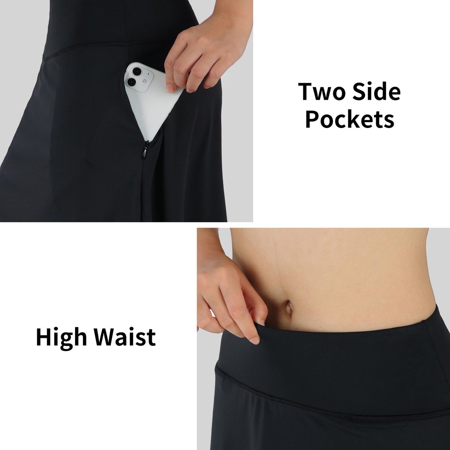 ANIVIVO Women Long Skirt with Leggings Skirted Leggings with Pockets High Waisted Zipper Pockets Modest Athletic skirt-Black