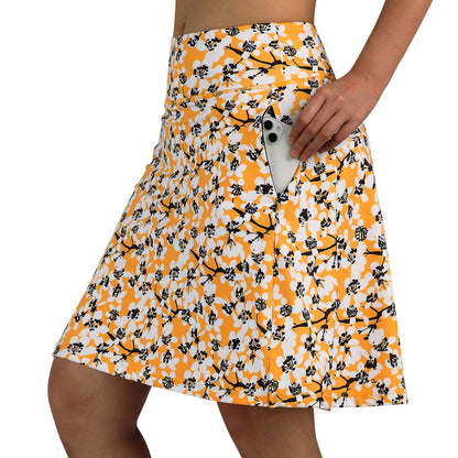 ANIVIVO Women's 20" Knee Length Skorts with Pockets Golf Tennis Skirt 2 Zipper Pockets High Waisted Built-In Shorts-Yellow Floral