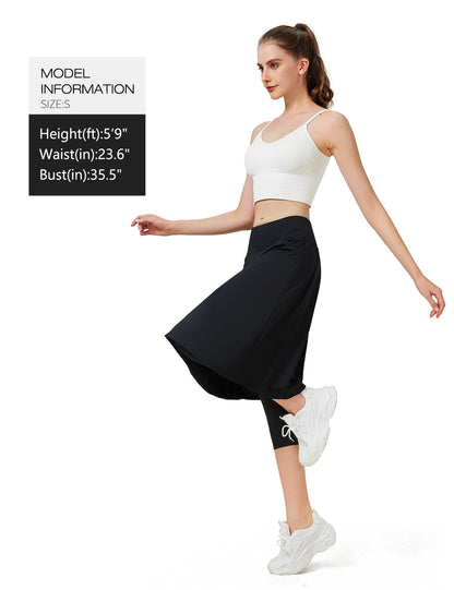 ANIVIVO 24" Long Skirted Leggings for Women Capris Leggings-Black