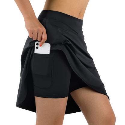 ANIVIVO Women's 20" Knee Length Skorts with Pockets Golf Tennis Skirt-Black