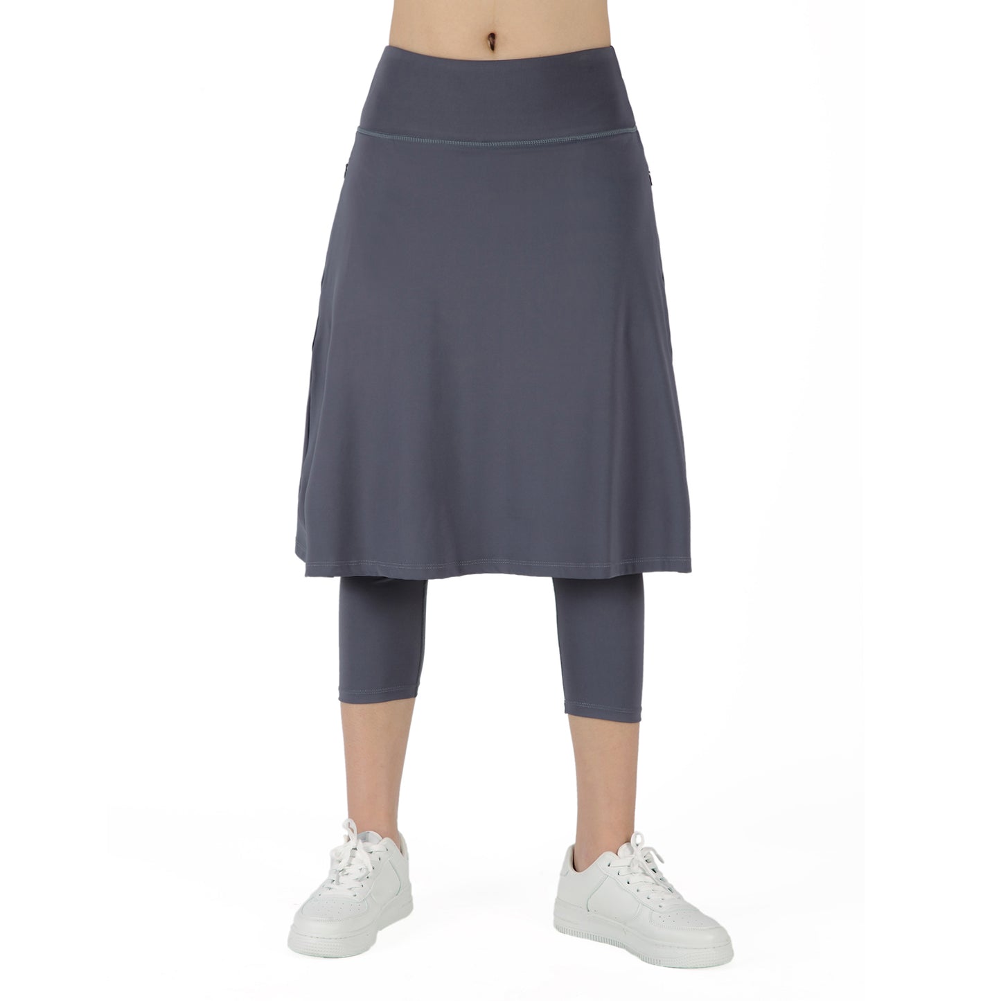 ANIVIVO Women Long Skirt with Leggings Skirted Leggings with Pockets High Waisted Zipper Pockets Modest Athletic skirt-Grey