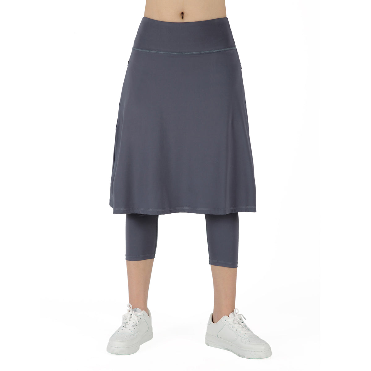 ANIVIVO Women Long Skirt with Leggings Skirted Leggings with Pockets High Waisted Zipper Pockets Modest Athletic skirt-Grey