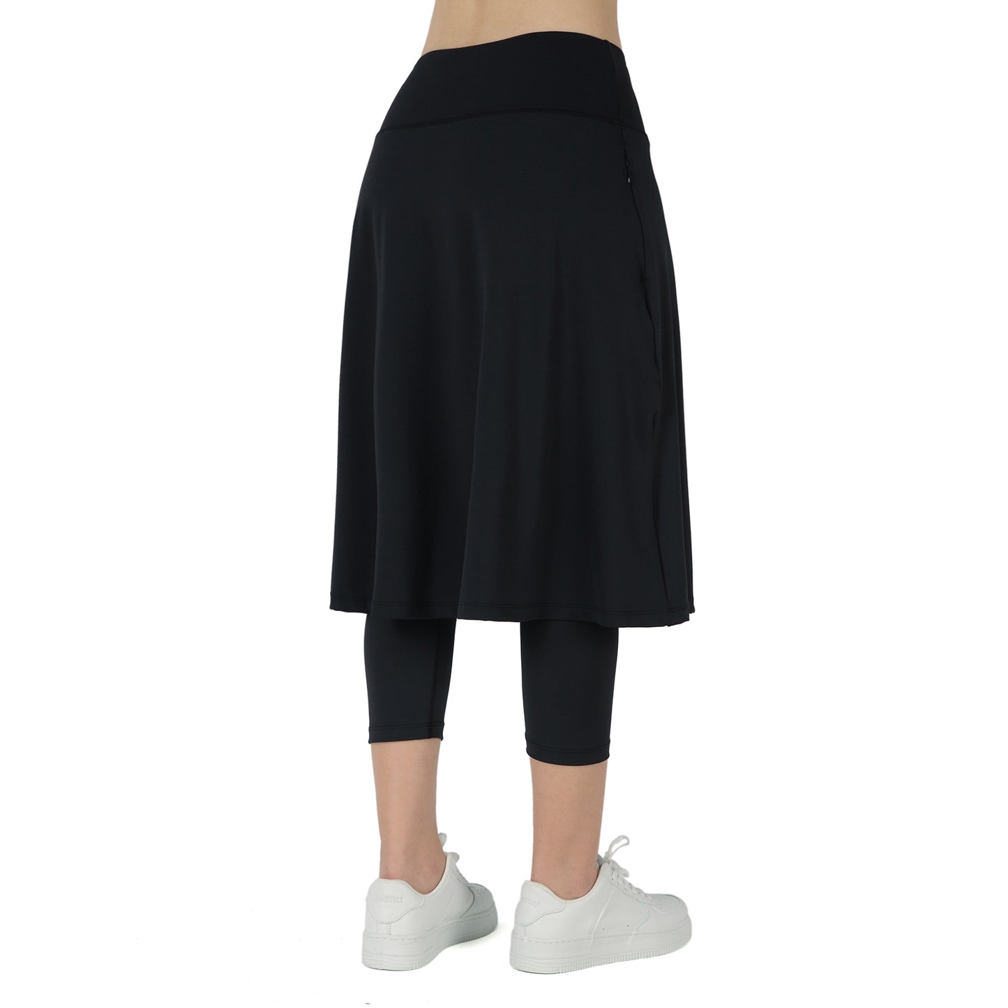 ANIVIVO Women Long Skirt with Leggings Skirted Leggings with Pockets High Waisted Zipper Pockets Modest Athletic skirt-Black