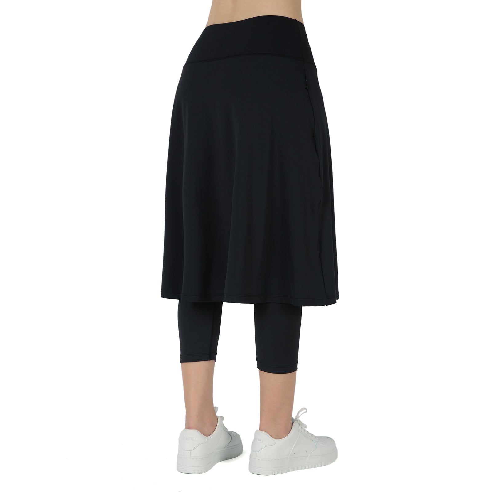 ANIVIVO Women Long Skirt with Leggings Skirted Leggings with Pockets High Waisted Zipper Pockets Modest Athletic skirt-Black