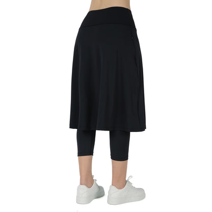 ANIVIVO Women Long Skirt with Leggings Skirted Leggings with Pockets High Waisted Zipper Pockets Modest Athletic skirt-Black