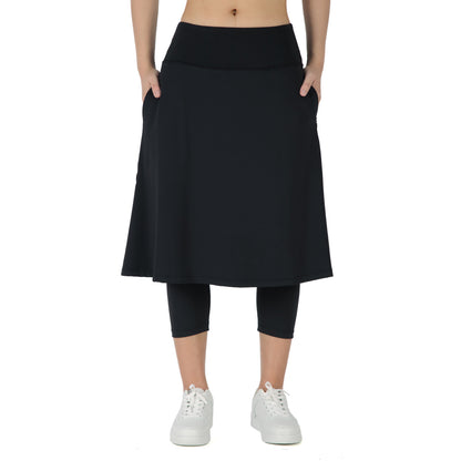 ANIVIVO Women Long Skirt with Leggings Skirted Leggings with Pockets High Waisted Zipper Pockets Modest Athletic skirt-Black