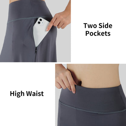 ANIVIVO Women Long Skirt with Leggings Skirted Leggings with Pockets High Waisted Zipper Pockets Modest Athletic skirt-Grey